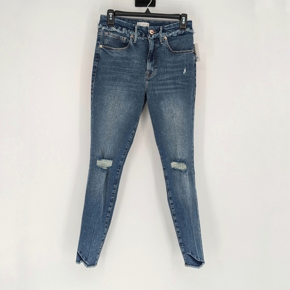Good American Denim - Good American Fringe High Rise Skinny Jeans Blue 10/30 distressed streetwear